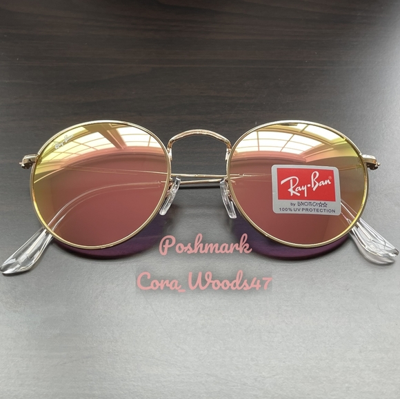 RayBan Round Metal Pink Flash Lenses RB3447 Gold Frame Unisex New - Picture 8 of 15
